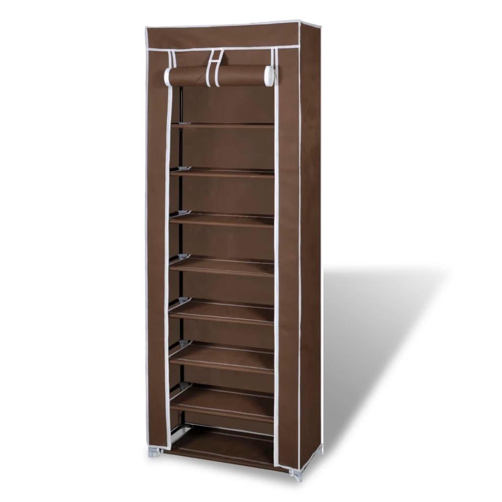 Fabric Shoe Cabinet with Cover 22" x 11" x 64" Brown at Set Shop and Smile