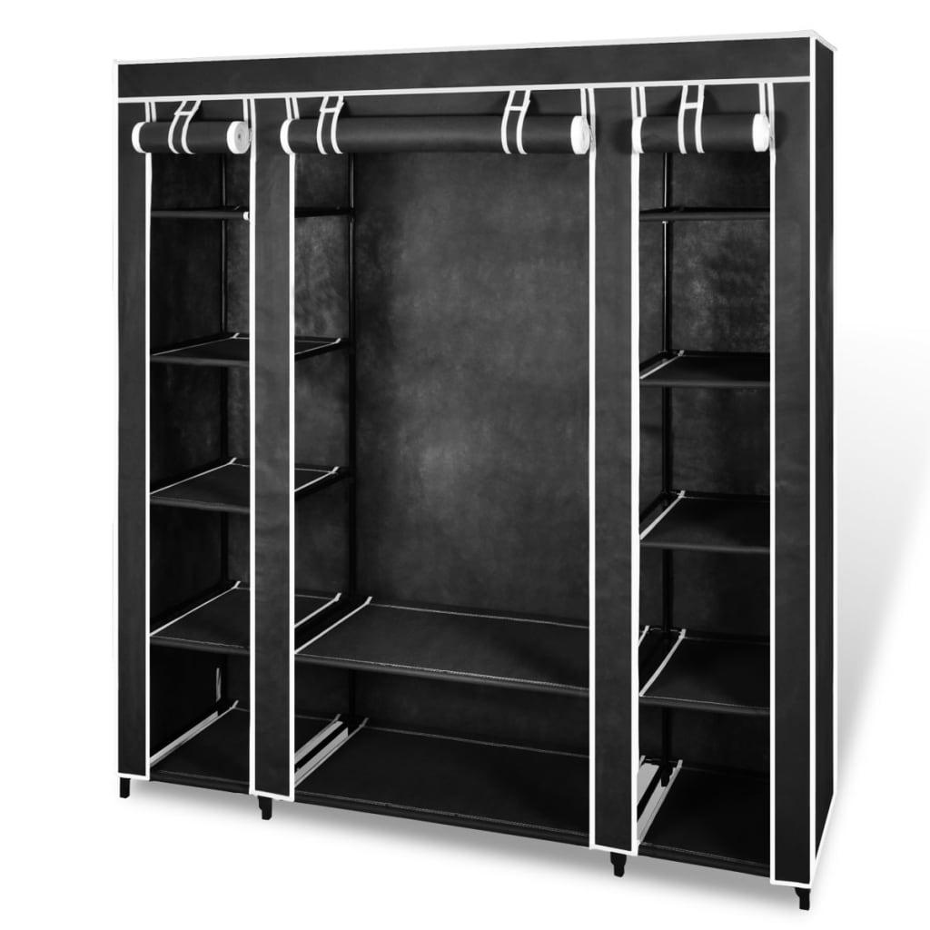 Fabric Wardrobe with Compartments and Rods 17.7"x59"x69" Black at Set Shop and Smile