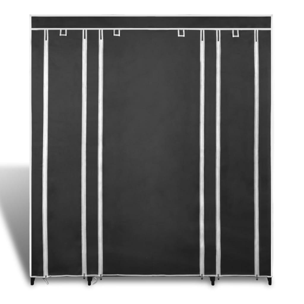 Fabric Wardrobe with Compartments and Rods 17.7"x59"x69" Black at Set Shop and Smile