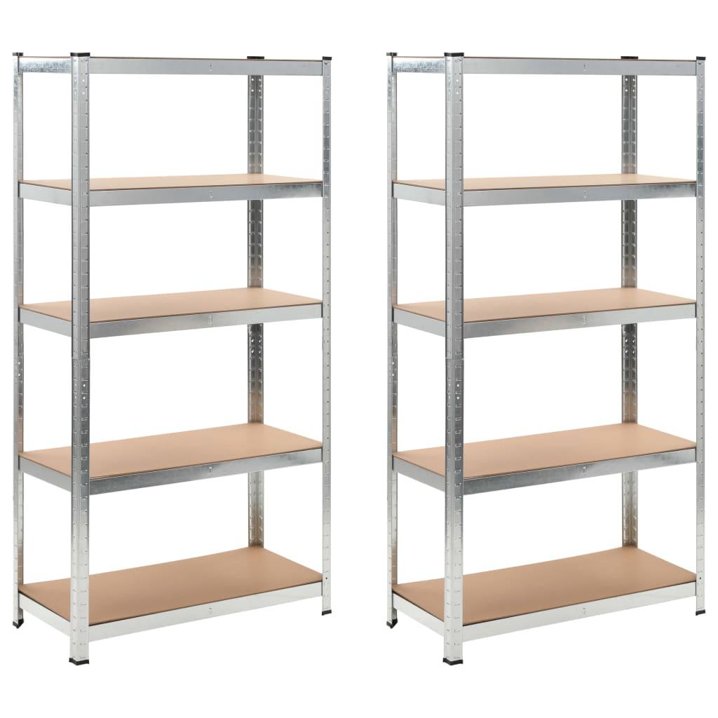 5-Layer Heavy-duty Shelves 2 pcs Silver Steel&Engineered Wood at Set Shop and Smile