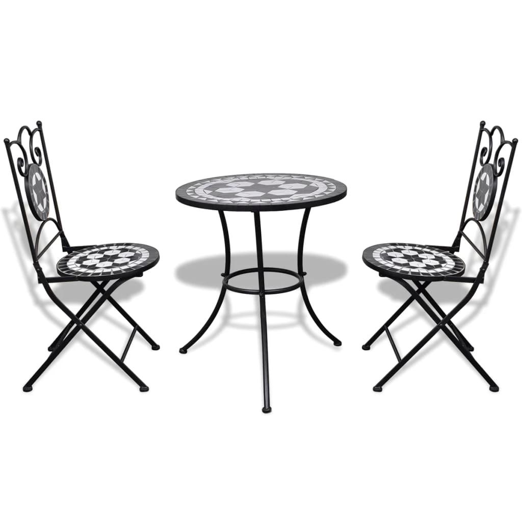 3 Piece Bistro Set Ceramic Tile Black and White at Set Shop and Smile