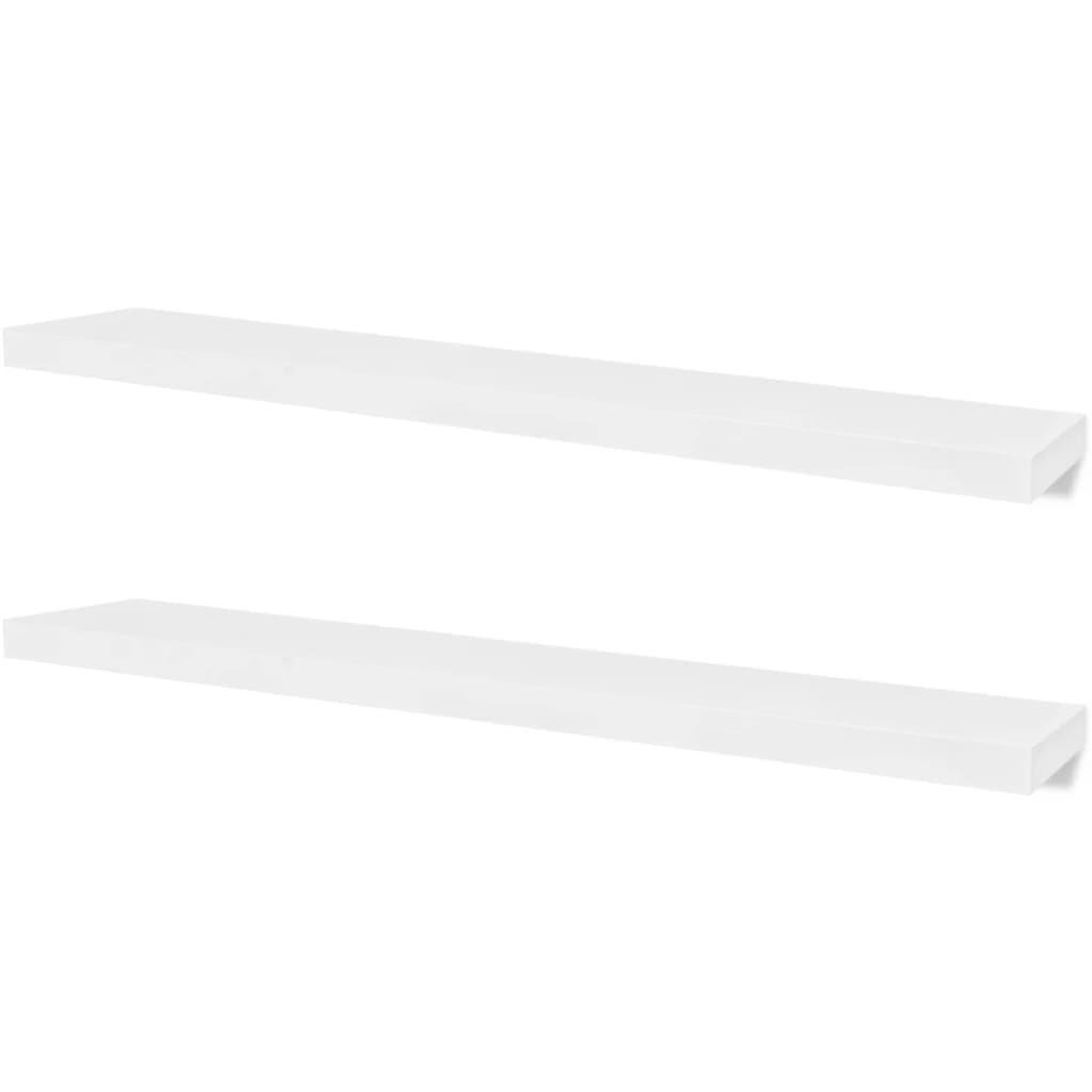 2 White MDF Floating Wall Display Shelves Book/DVD Storage at Set Shop and Smile