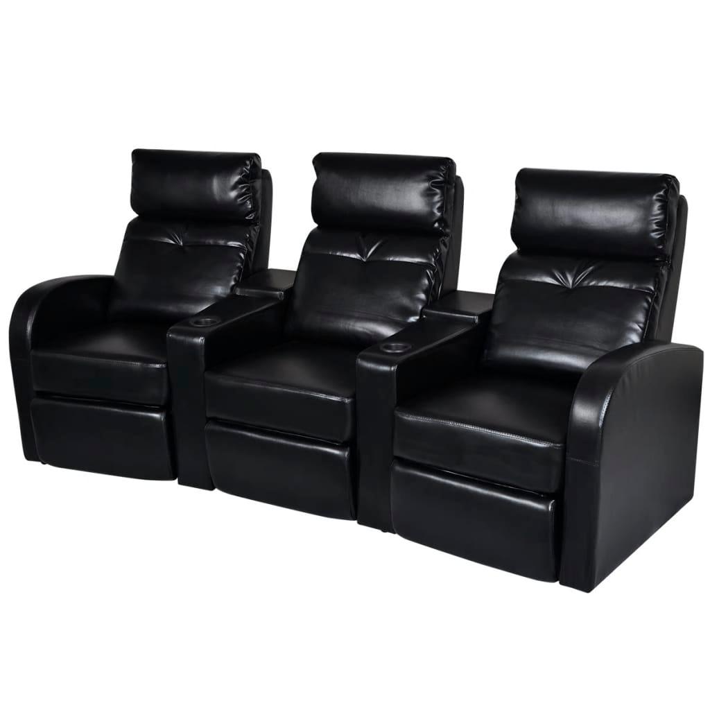 3-Seater Home Theater Recliner Sofa Black Faux Leather at Set Shop and Smile