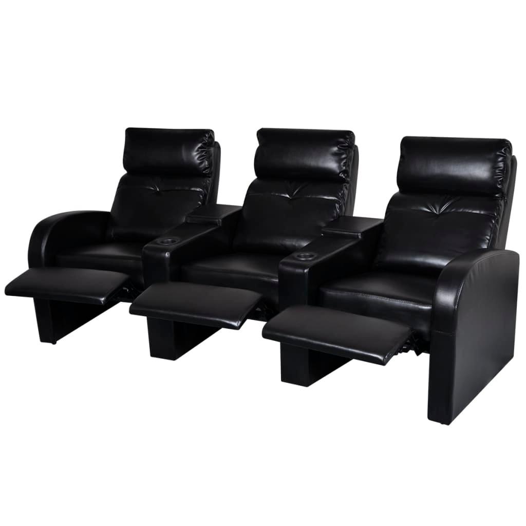 3-Seater Home Theater Recliner Sofa Black Faux Leather at Set Shop and Smile
