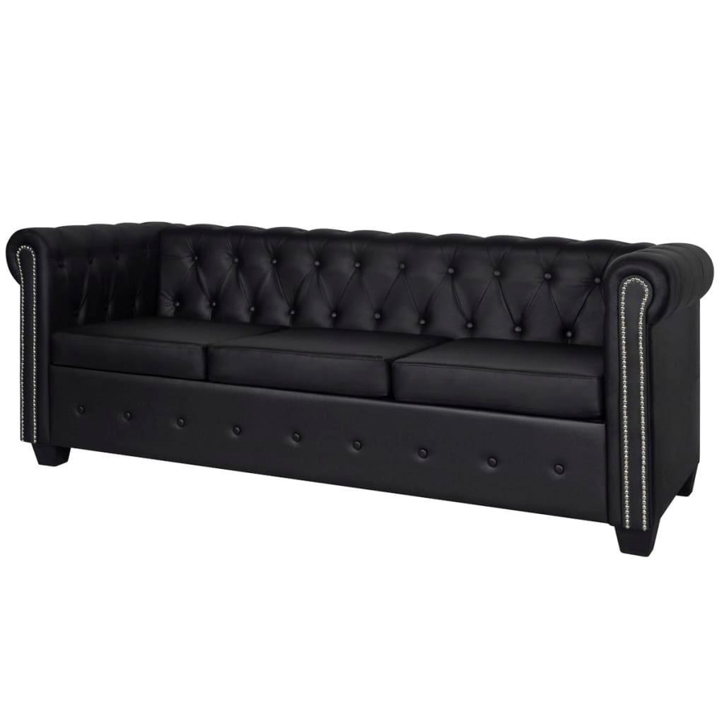 Chesterfield 3-Seater Artificial Leather Black at Set Shop and Smile