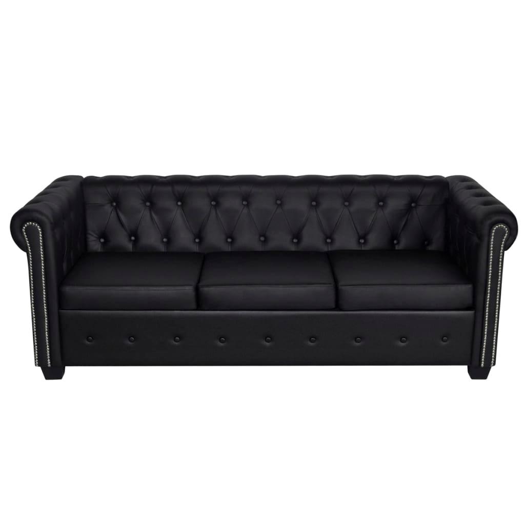 Chesterfield 3-Seater Artificial Leather Black at Set Shop and Smile