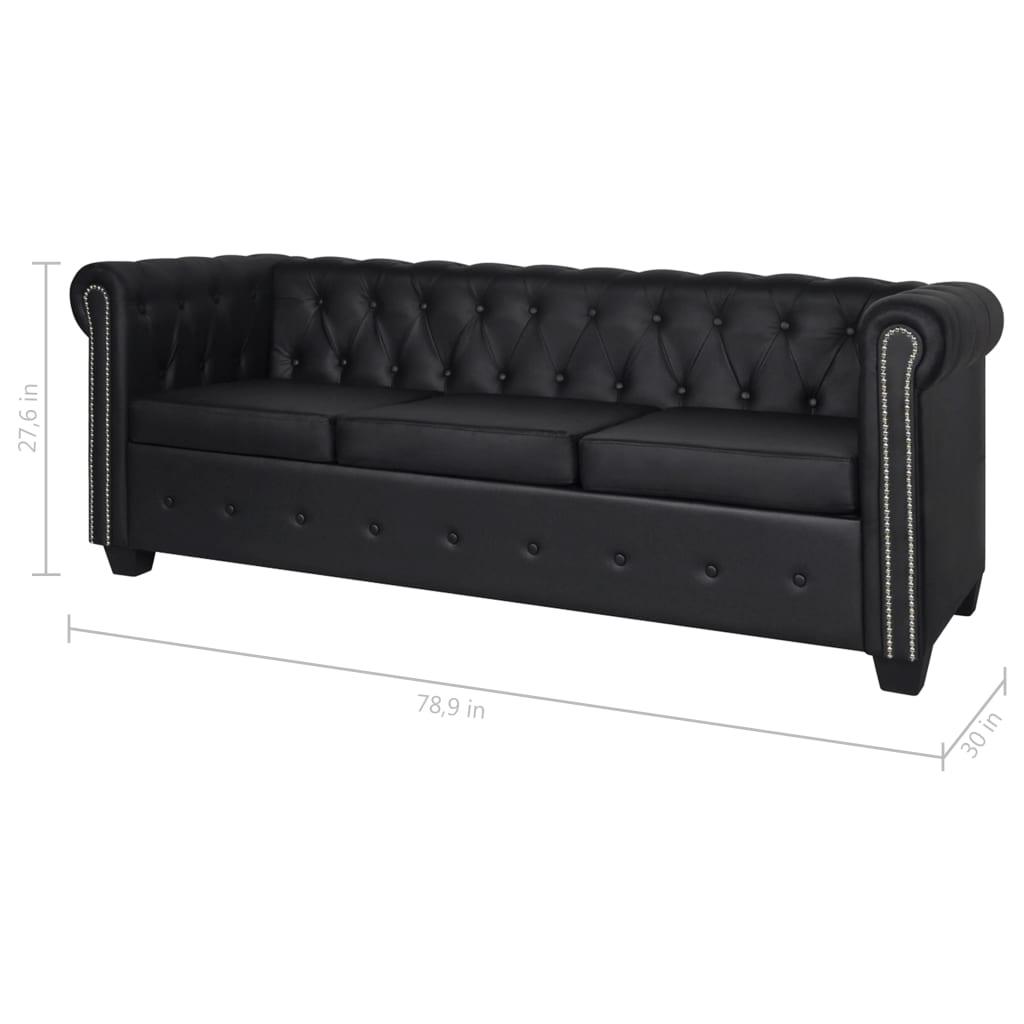 Chesterfield 3-Seater Artificial Leather Black at Set Shop and Smile