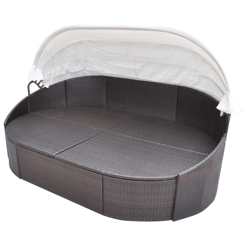Patio Lounge Bed with Canopy Poly Rattan Brown at Set Shop and Smile