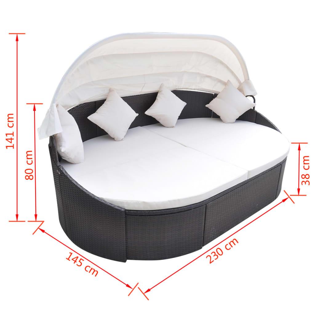 Patio Lounge Bed with Canopy Poly Rattan Brown at Set Shop and Smile