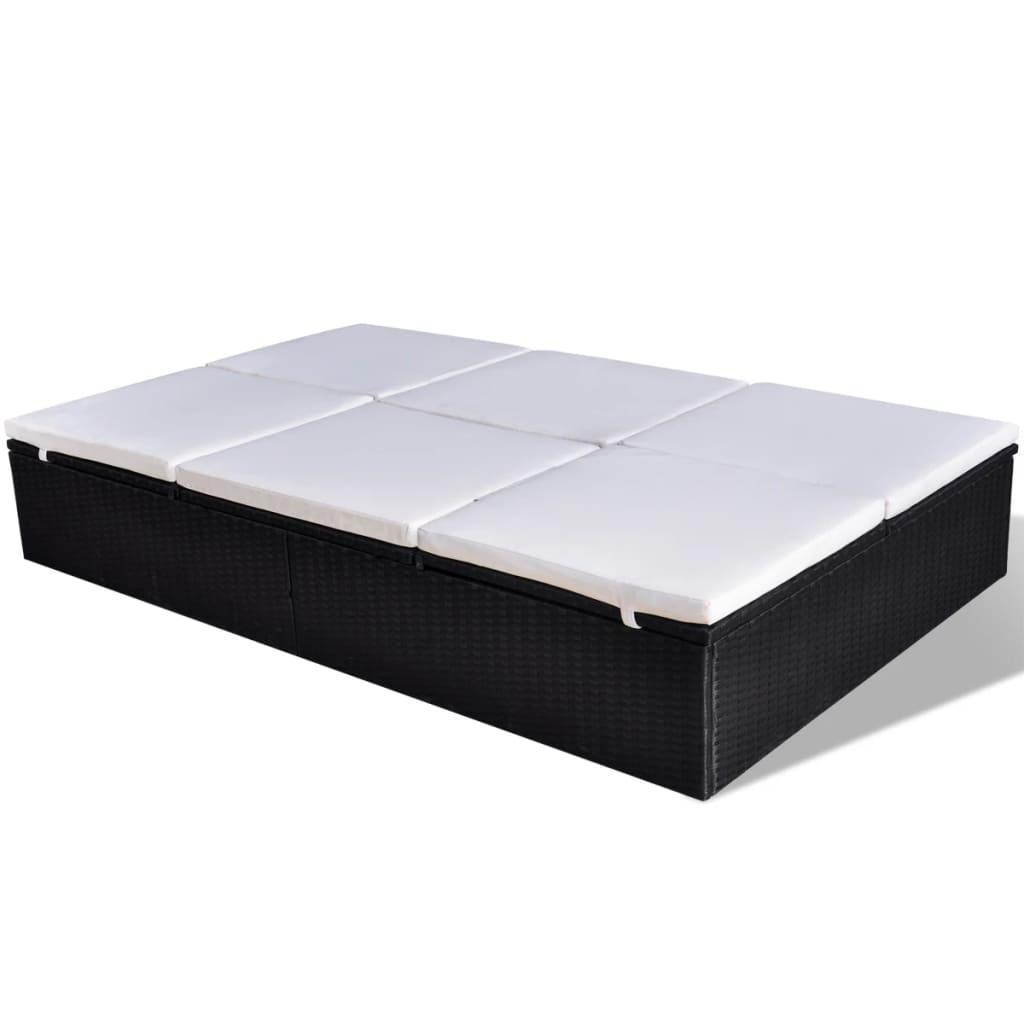 Double Sun Lounger with Cushion Poly Rattan Black at Set Shop and Smile