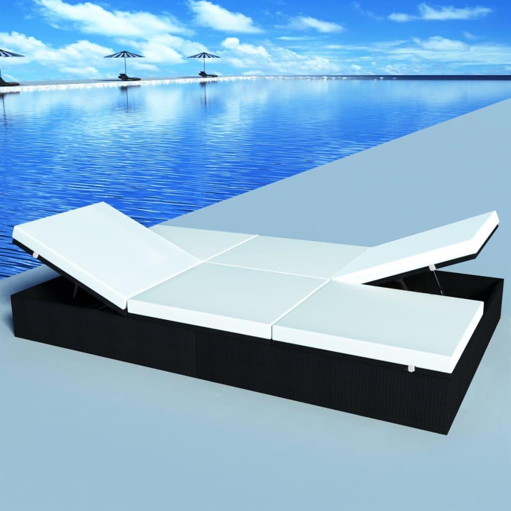 Double Sun Lounger with Cushion Poly Rattan Black at Set Shop and Smile