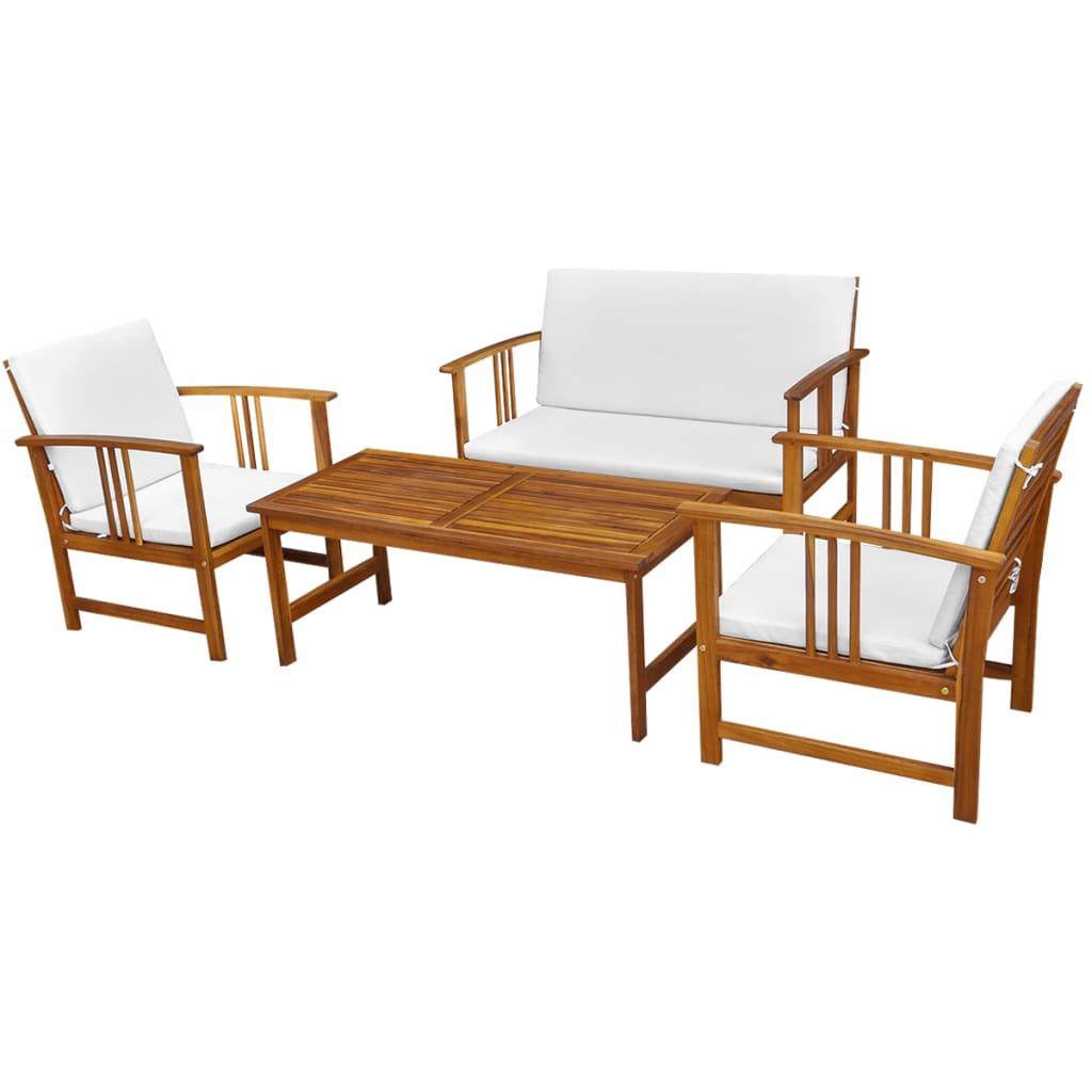 4 Piece Patio lounge set with Cushions Solid Acacia Wood at Set Shop and Smile