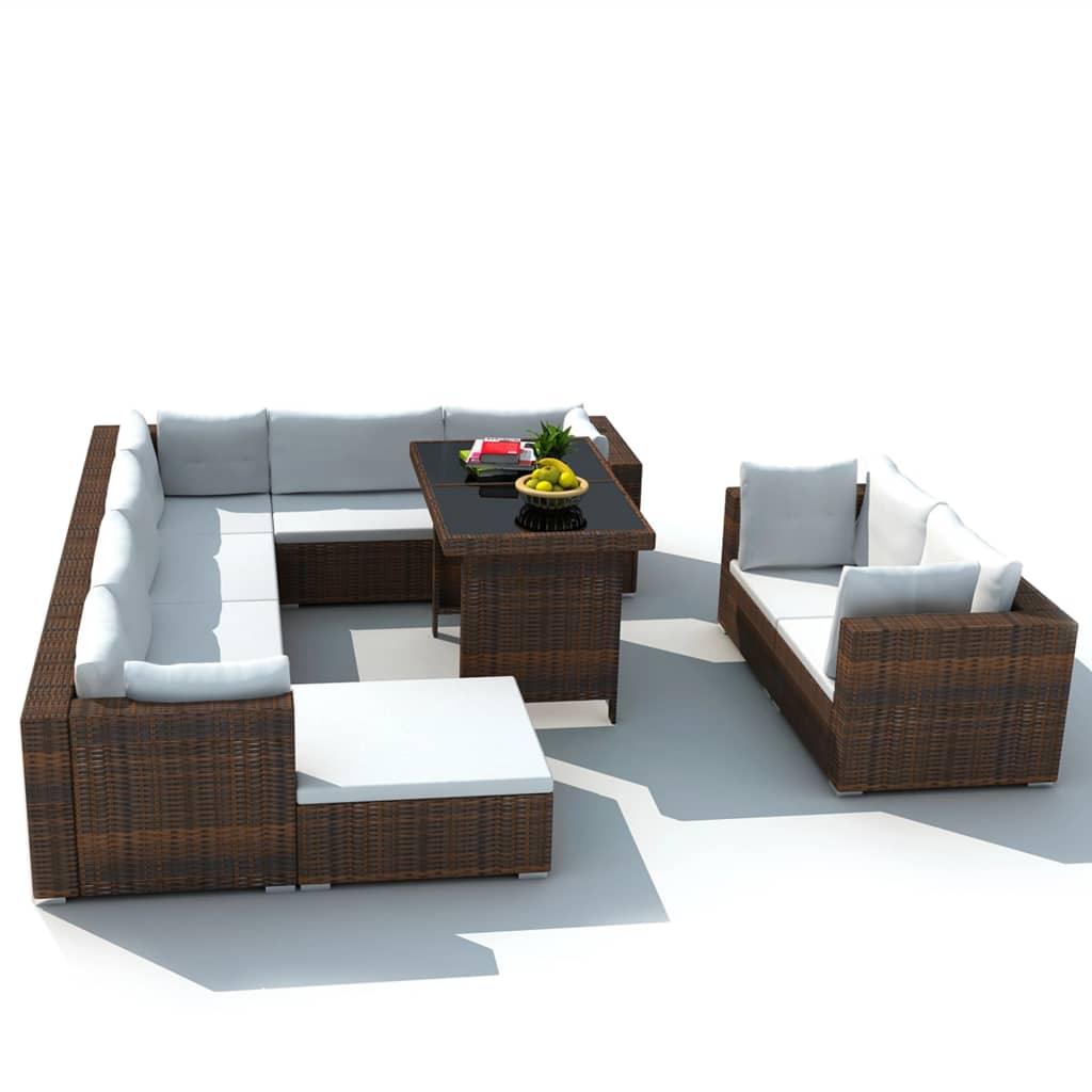 10 Piece Patio Lounge Set with Cushions Poly Rattan Brown at Set Shop and Smile