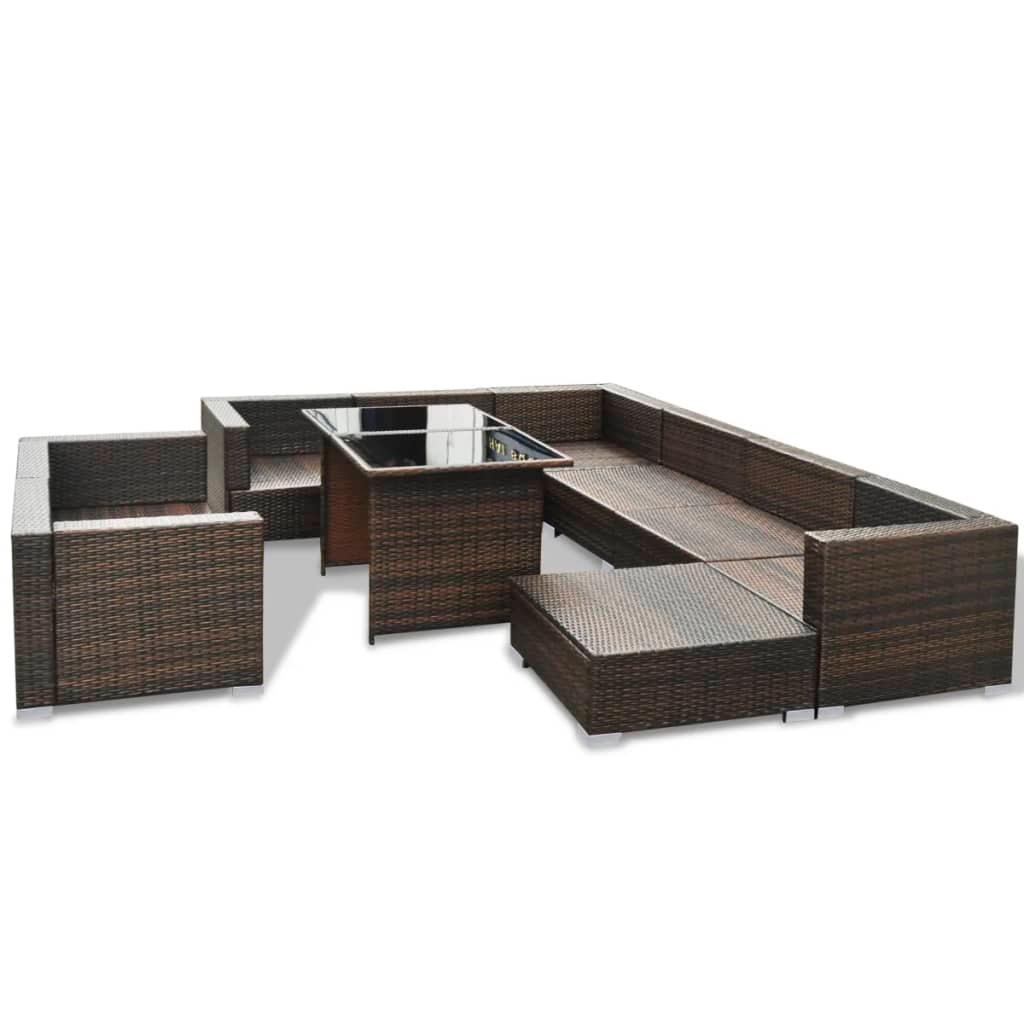 10 Piece Patio Lounge Set with Cushions Poly Rattan Brown at Set Shop and Smile