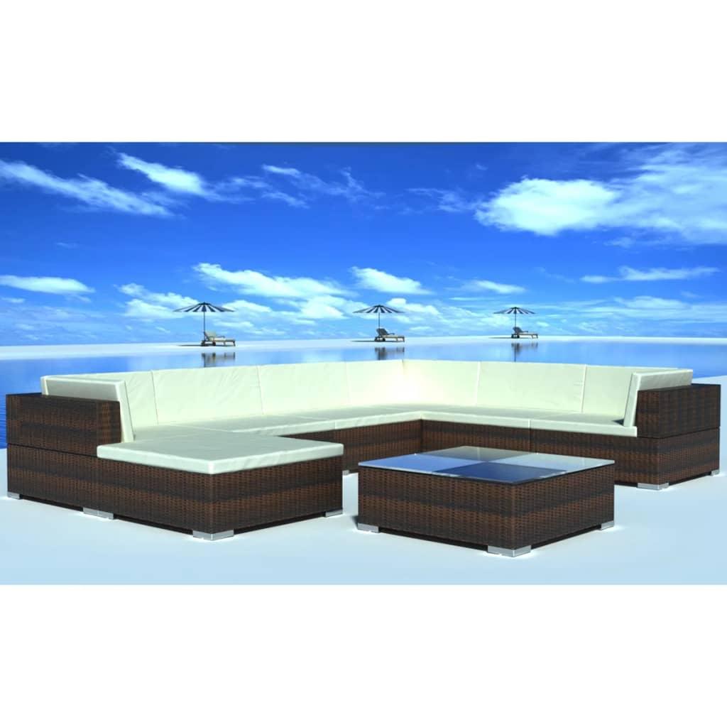 8 Piece Patio Lounge Set with Cushions Poly Rattan Brown at Set Shop and Smile