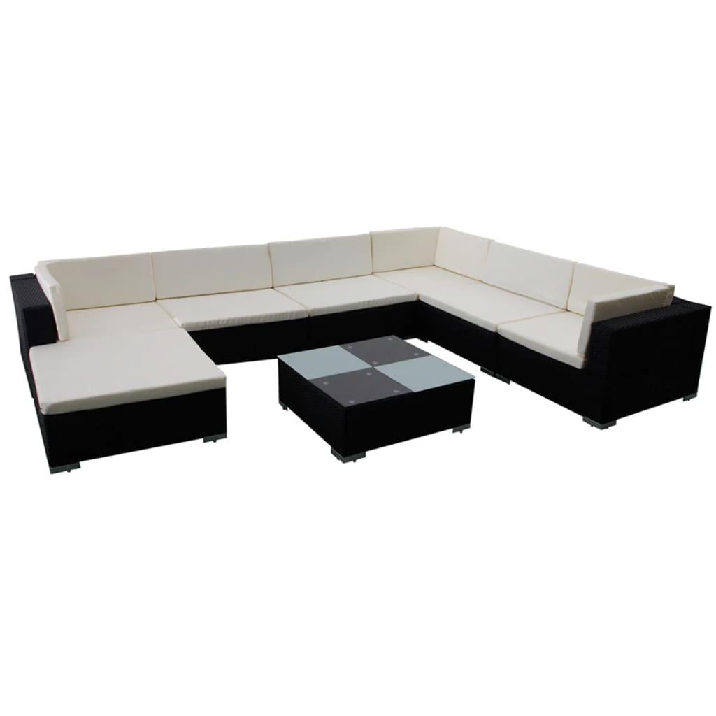8 Piece Patio Lounge Set with Cushions Poly Rattan Black at Set Shop and Smile