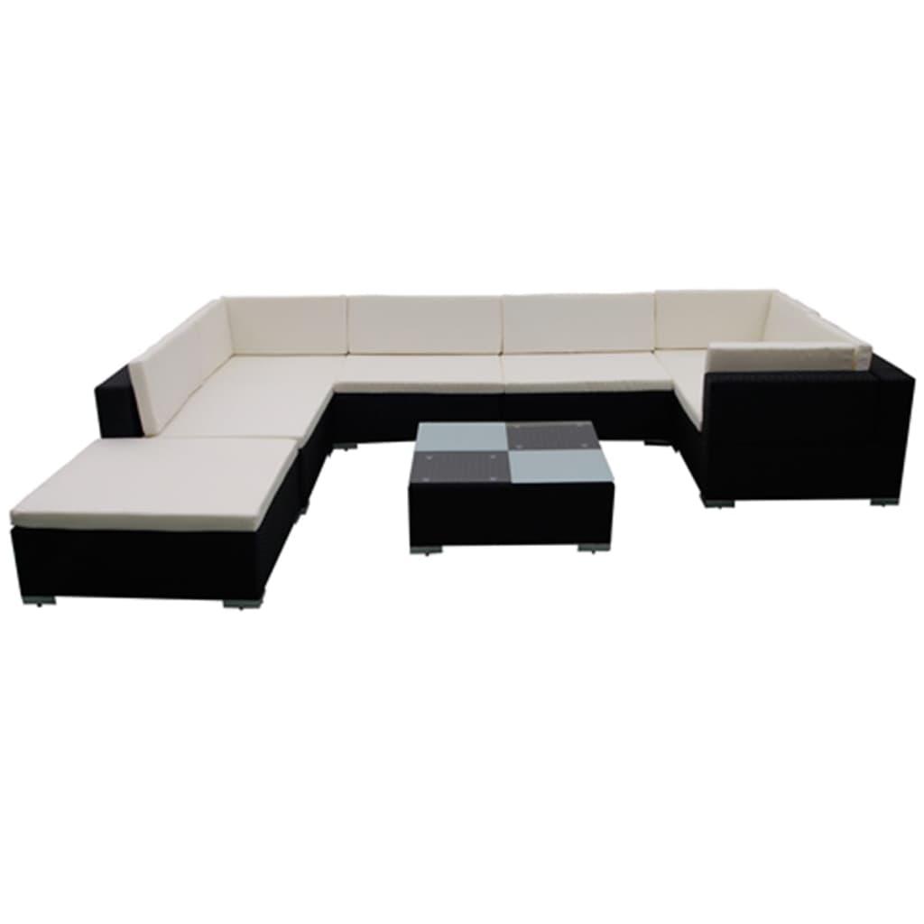 8 Piece Patio Lounge Set with Cushions Poly Rattan Black at Set Shop and Smile
