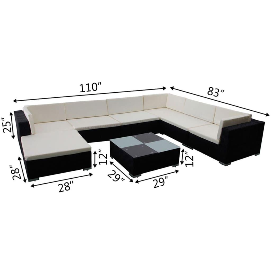 8 Piece Patio Lounge Set with Cushions Poly Rattan Black at Set Shop and Smile