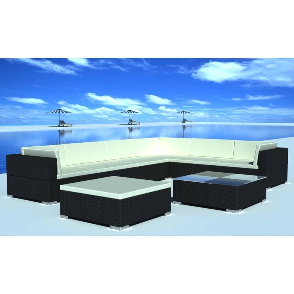 8 Piece Patio Lounge Set with Cushions Poly Rattan Black at Set Shop and Smile
