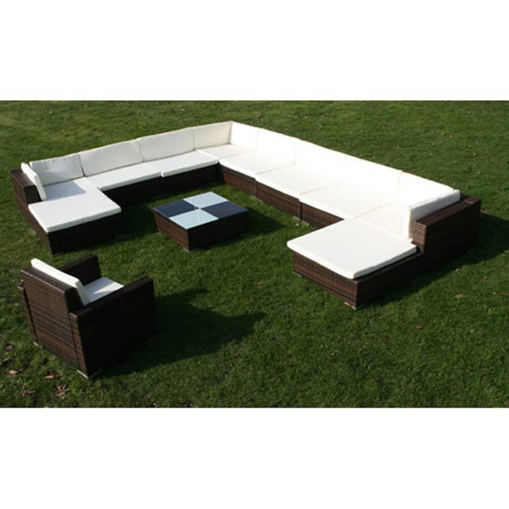 12 Piece Patio Lounge Set with Cushions Poly Rattan Brown at Set Shop and Smile