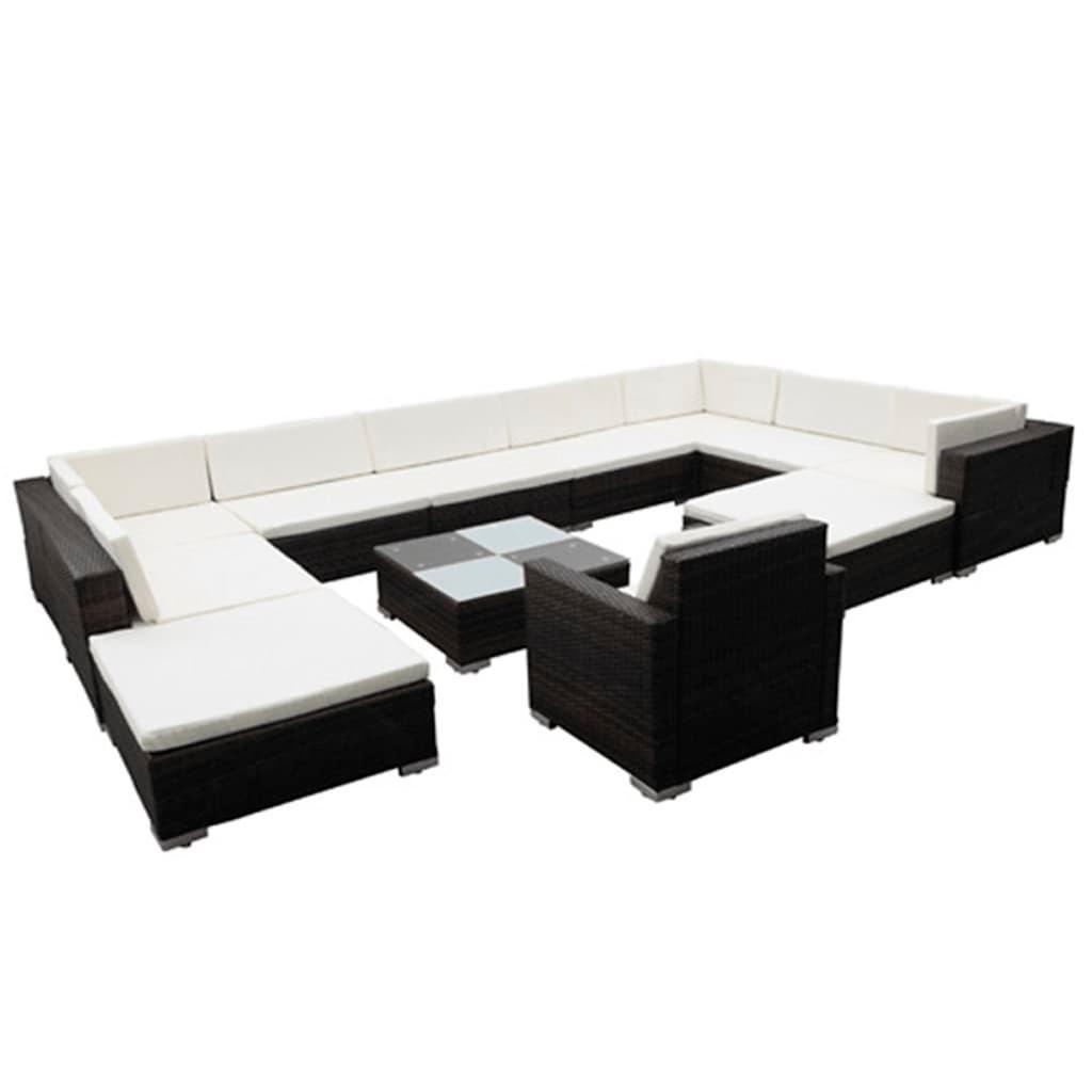 12 Piece Patio Lounge Set with Cushions Poly Rattan Black at Set Shop and Smile