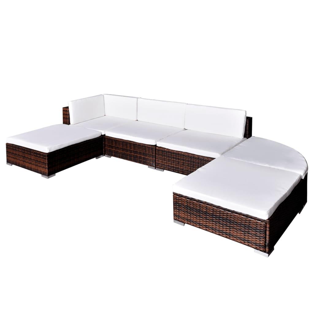 6 Piece Patio Lounge Set with Cushions Poly Rattan Brown at Set Shop and Smile