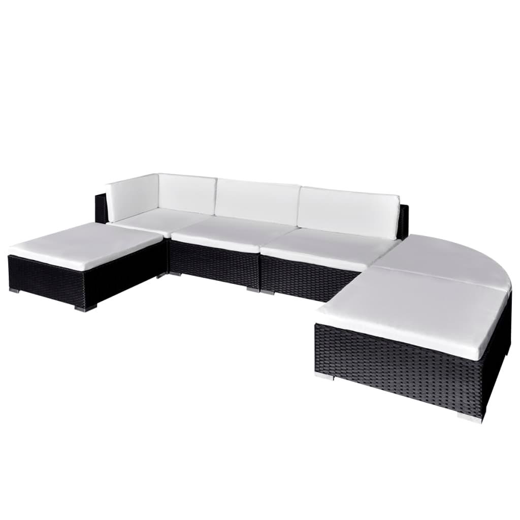 6 Piece Patio Lounge Set with Cushions Poly Rattan Black at Set Shop and Smile