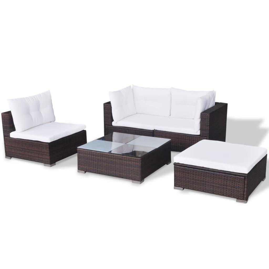 5 Piece Patio Lounge Set with Cushions Poly Rattan Brown at Set Shop and Smile