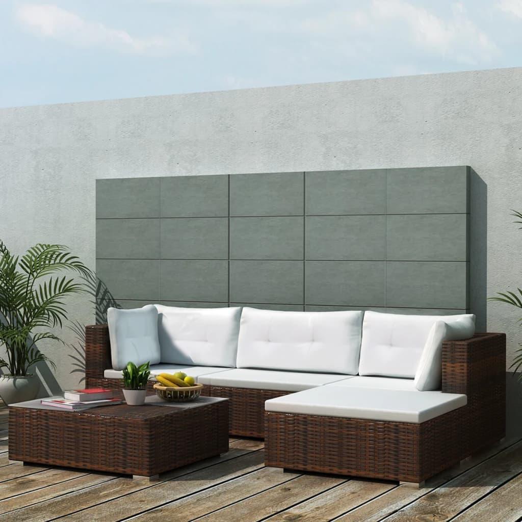 5 Piece Patio Lounge Set with Cushions Poly Rattan Brown at Set Shop and Smile