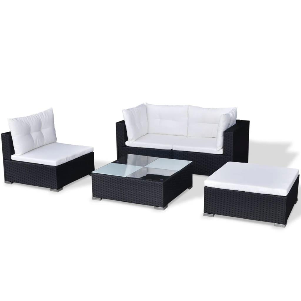 5 Piece Patio Lounge Set with Cushions Poly Rattan Black at Set Shop and Smile