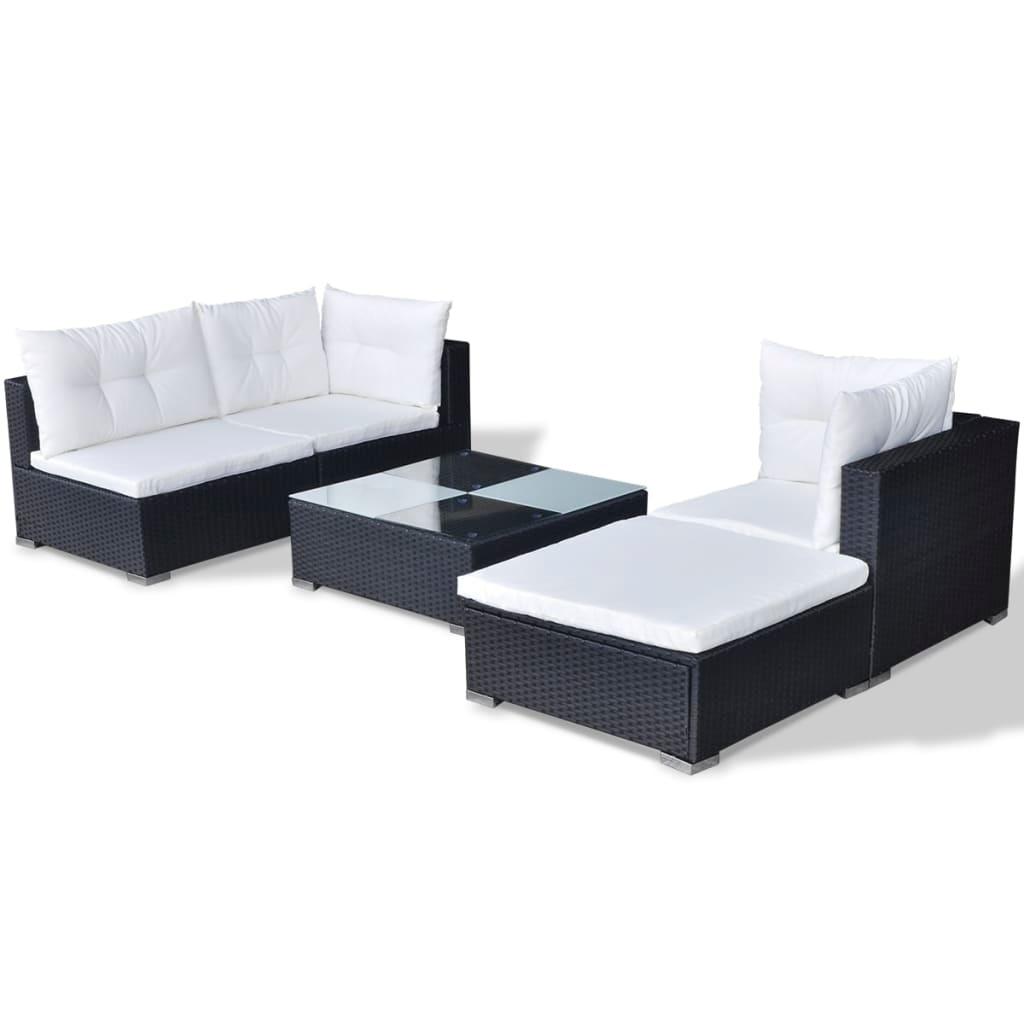5 Piece Patio Lounge Set with Cushions Poly Rattan Black at Set Shop and Smile