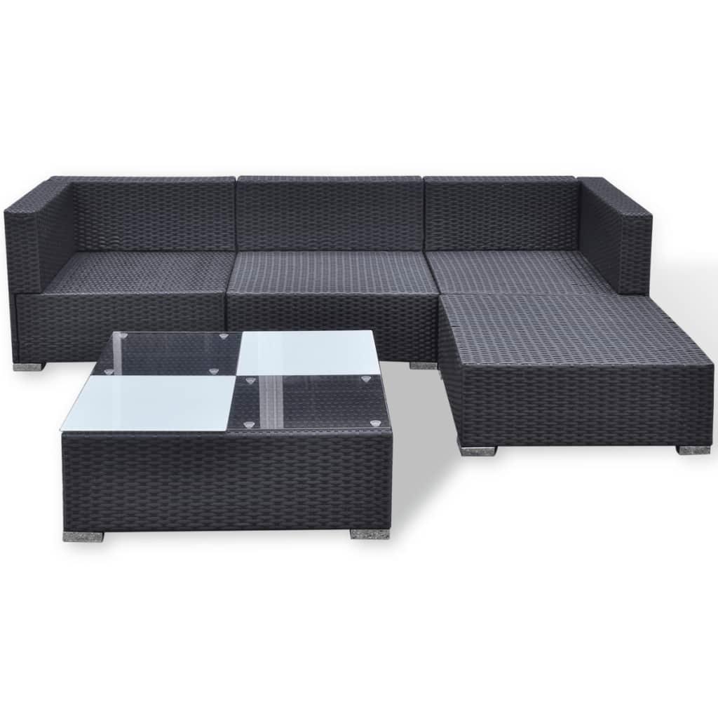 5 Piece Patio Lounge Set with Cushions Poly Rattan Black at Set Shop and Smile
