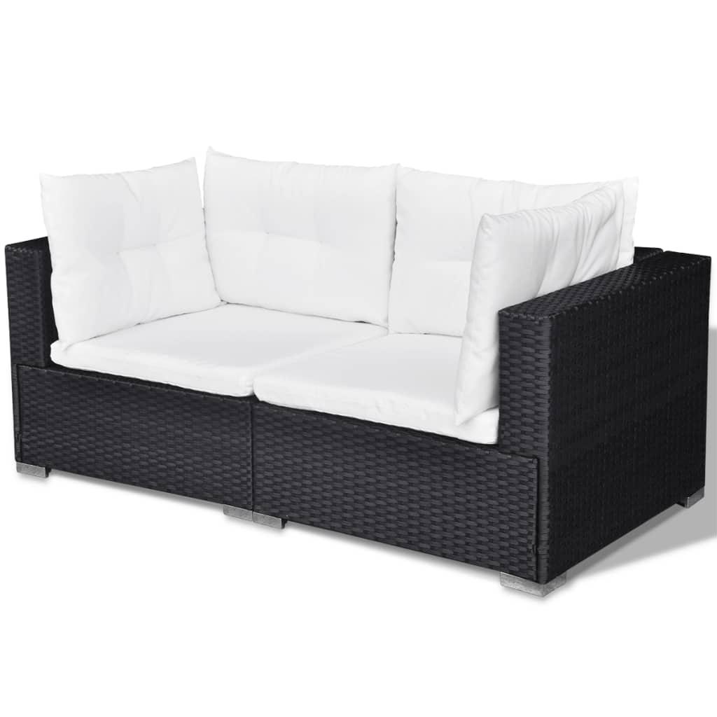 5 Piece Patio Lounge Set with Cushions Poly Rattan Black at Set Shop and Smile