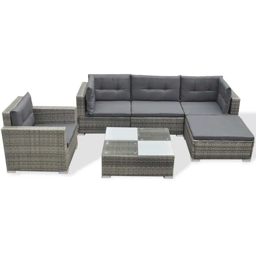6 Piece Patio Lounge Set with Cushions Poly Rattan Gray at Set Shop and Smile