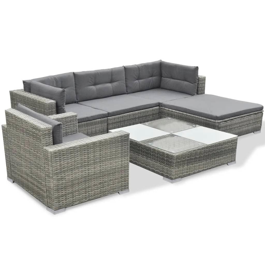 6 Piece Patio Lounge Set with Cushions Poly Rattan Gray at Set Shop and Smile