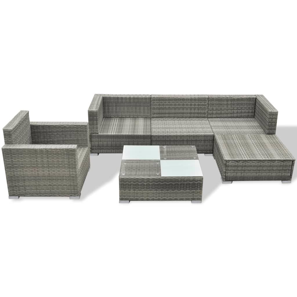 6 Piece Patio Lounge Set with Cushions Poly Rattan Gray at Set Shop and Smile