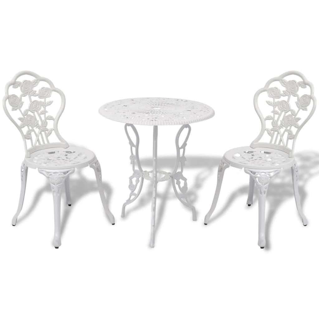 3 Piece Bistro Set Cast Aluminum White at Set Shop and Smile