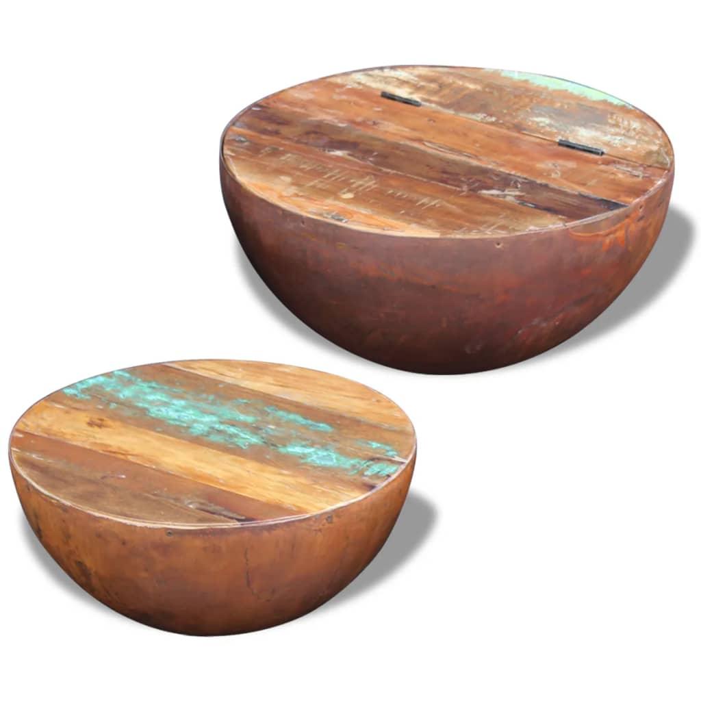 Two Piece Bowl Shaped Coffee Table Set Solid Reclaimed Wood at Set Shop and Smile