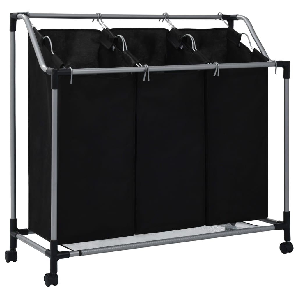 Laundry Sorter with 3 Bags Black Steel at Set Shop and Smile