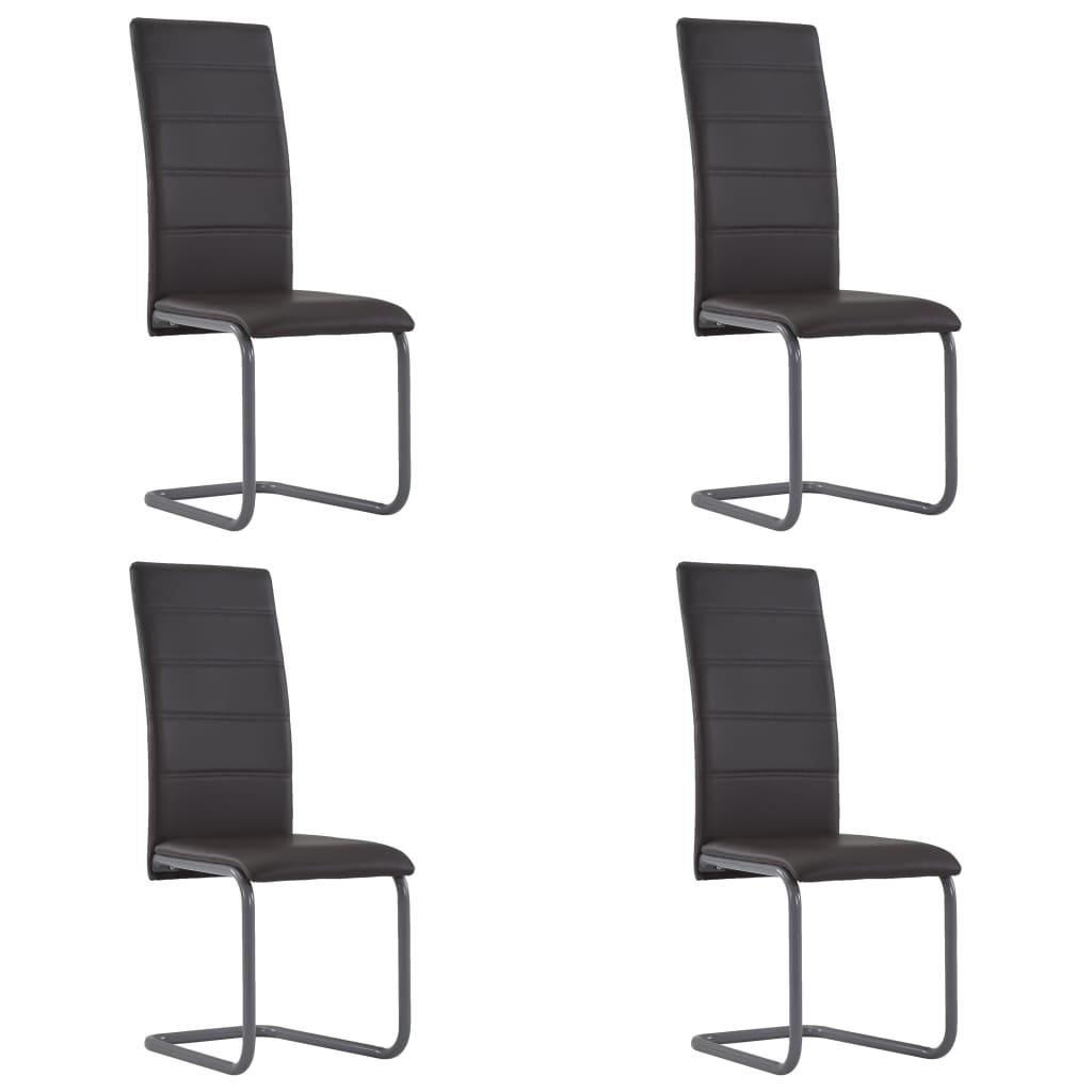 Cantilever Dining Chairs 4 pcs Brown Faux Leather at Set Shop and Smile