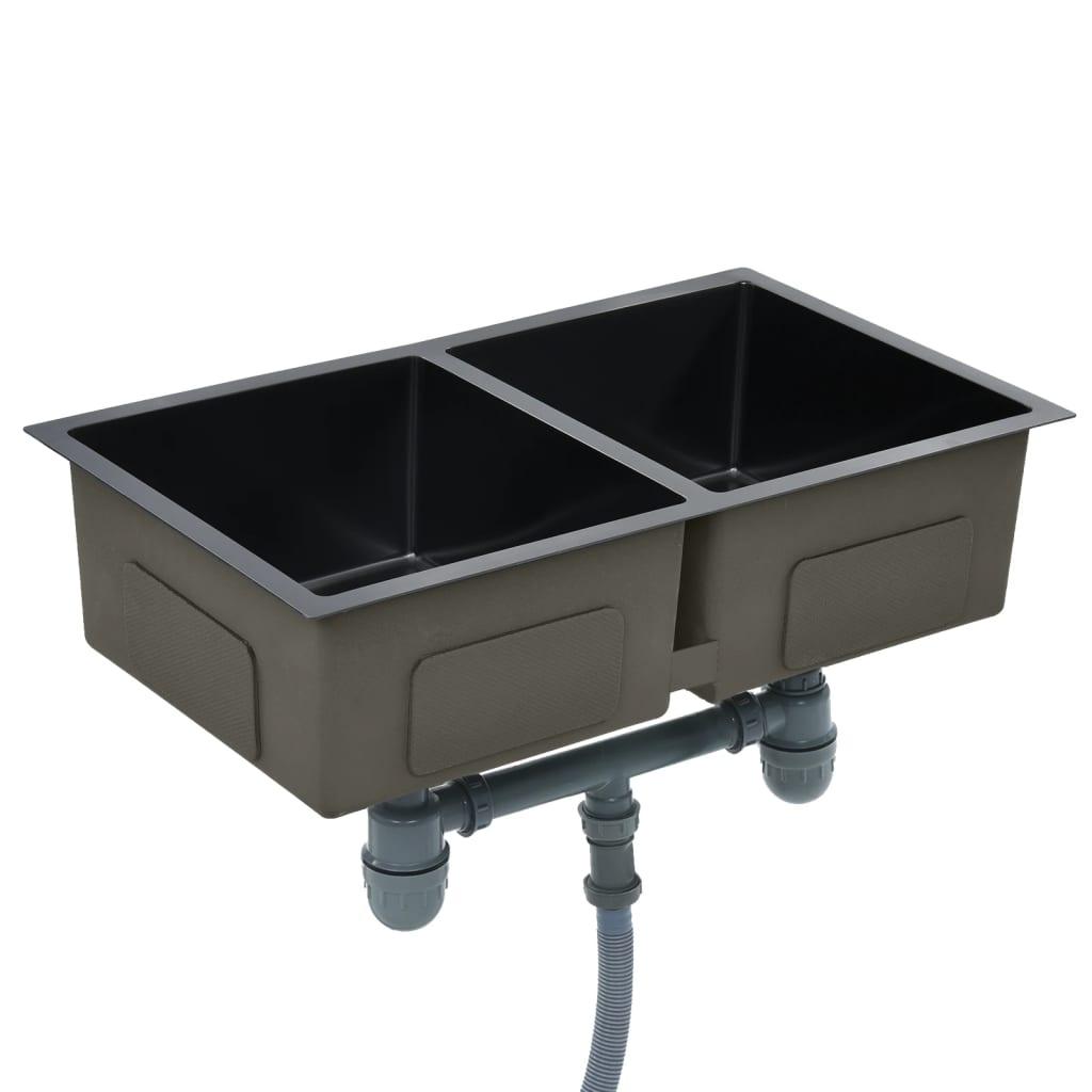 Handmade Kitchen Sink with Strainer Black Stainless Steel at Set Shop and Smile