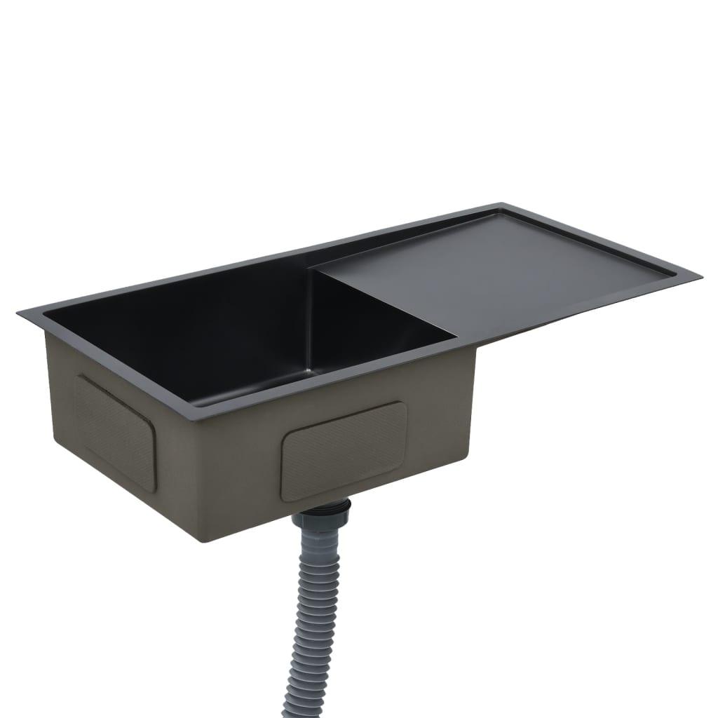 Handmade Kitchen Sink with Strainer Black Stainless Steel at Set Shop and Smile