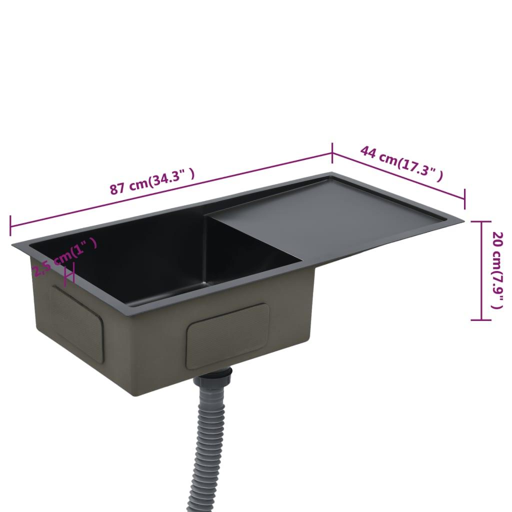 Handmade Kitchen Sink with Strainer Black Stainless Steel at Set Shop and Smile