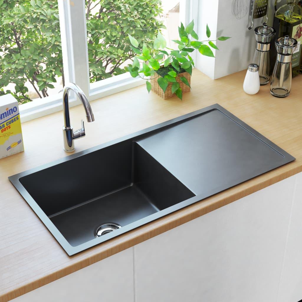 Handmade Kitchen Sink with Strainer Black Stainless Steel at Set Shop and Smile