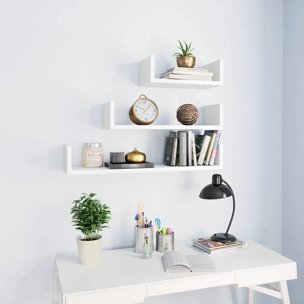 Wall Display Shelf 3 pcs White Engineered Wood at Set Shop and Smile