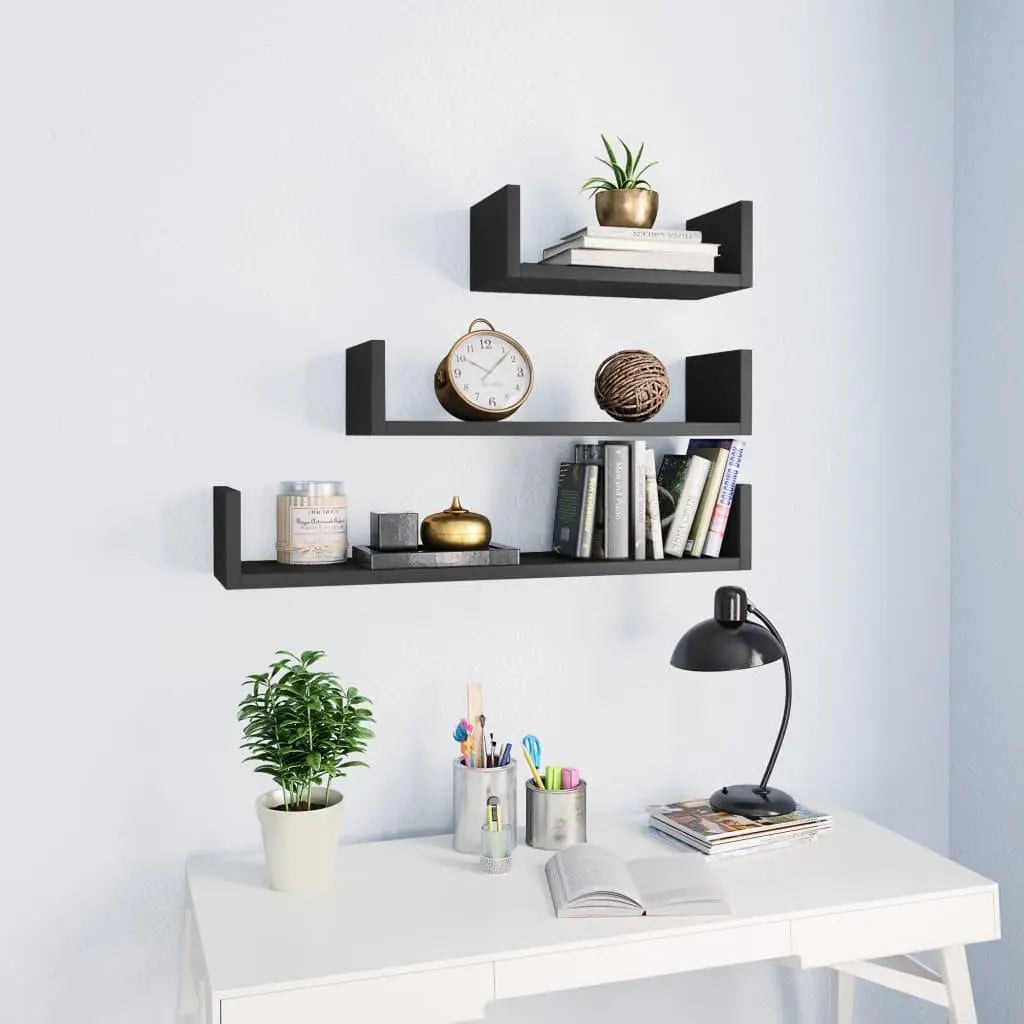 Wall Display Shelf 3 pcs Gray Engineered Wood at Set Shop and Smile