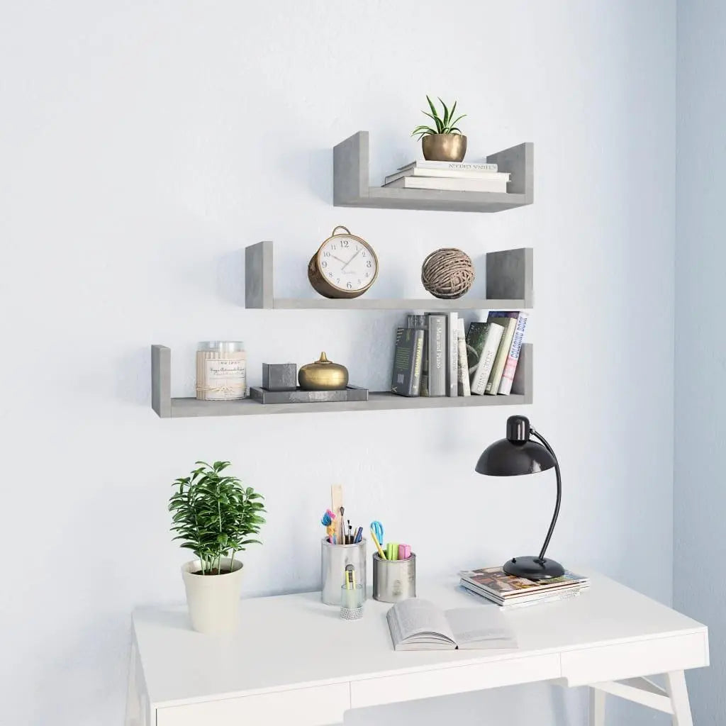 Wall Display Shelf 3 pcs Concrete Gray Engineered Wood at Set Shop and Smile