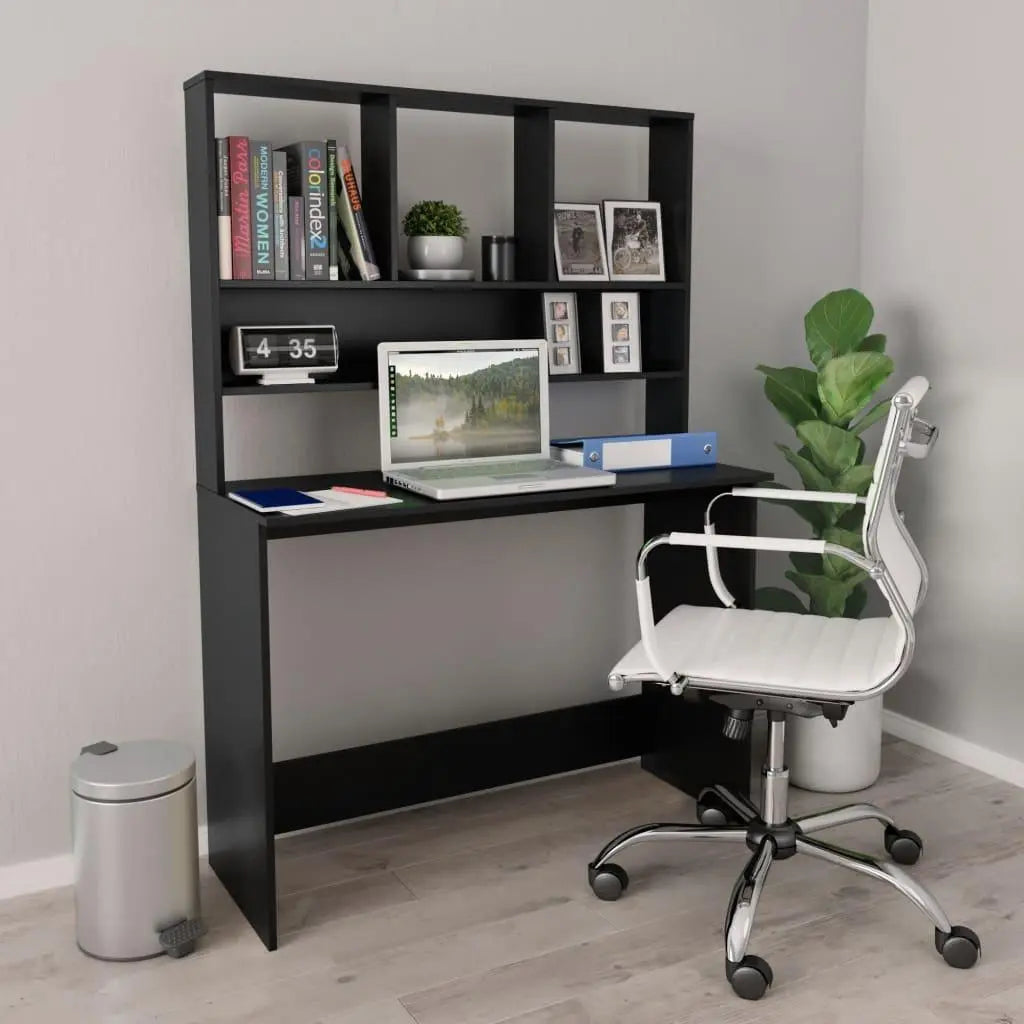 Desk with Shelves Black 43.3"x17.7"x61.8" Engineered Wood at Set Shop and Smile