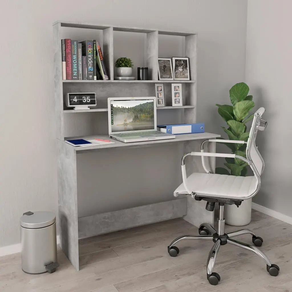 Desk with Shelves Concrete Gray 43.3"x17.7"x61.8" Engineered Wood at Set Shop and Smile