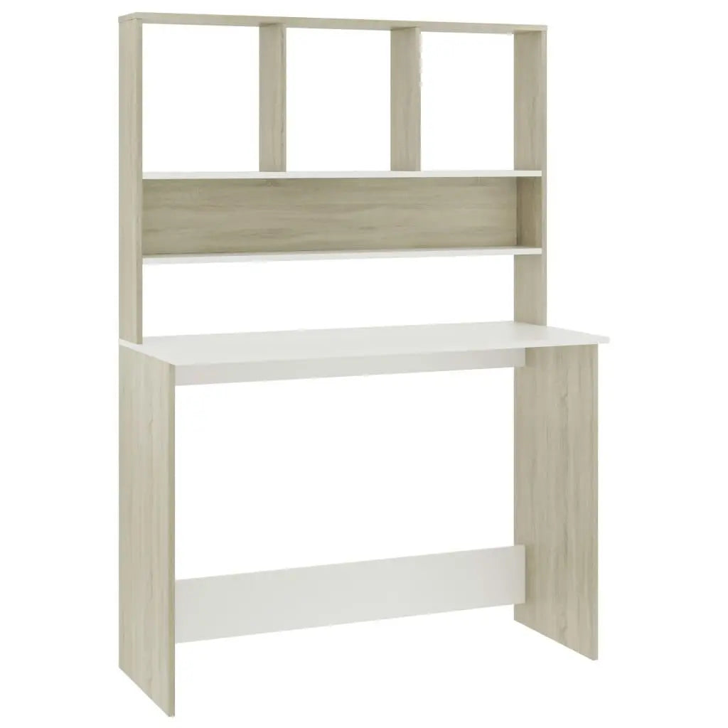 Desk with Shelves White and Sonoma Oak 43.3"x17.7"x61.8" Engineered Wood at Set Shop and Smile